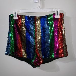 Sparkly sequin rainbow hi rise shorts, medium